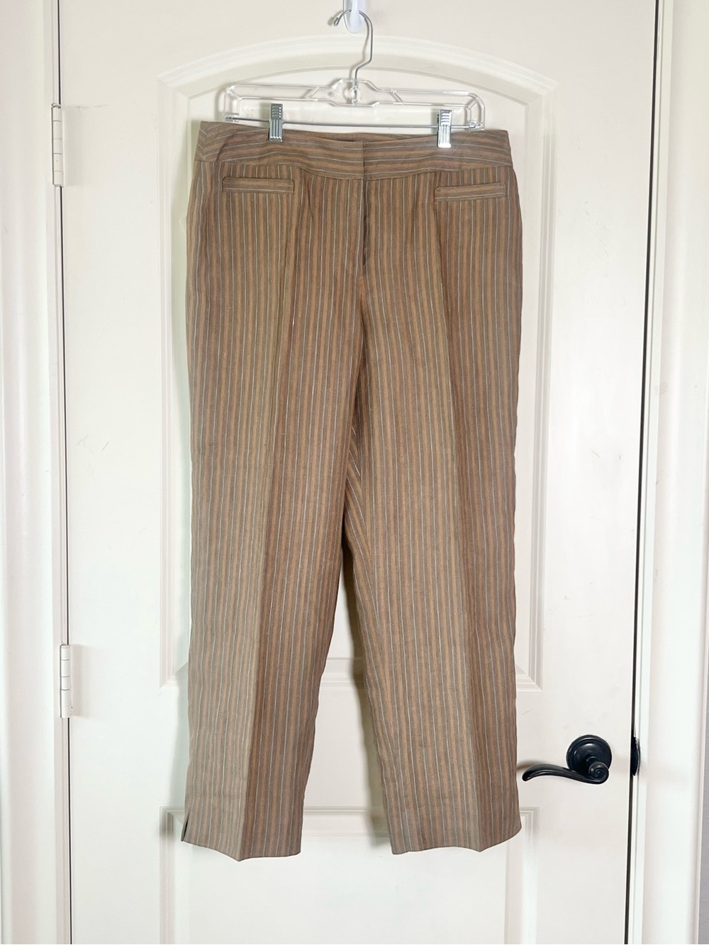 Vintage Rafaella 100% Linen Striped Cropped Trousers Brown Fall Academia 12